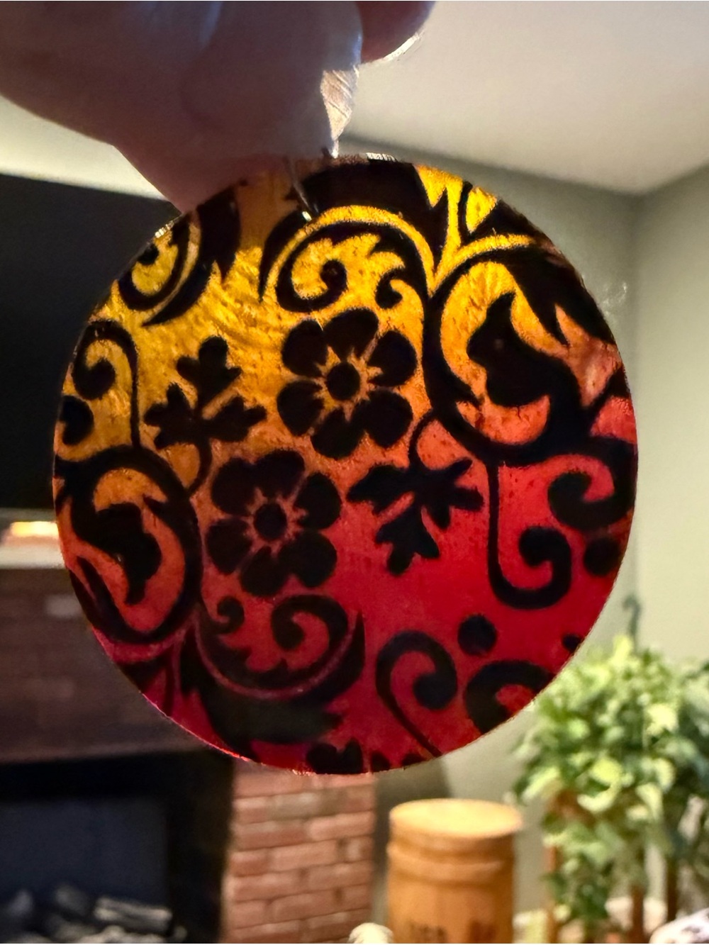 Gradient Red and Gold Floral Disc Earrings
